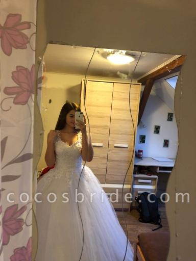 Lace-up Appliques Tulle A-line Wedding Dress-Wedding Dress | Cocosbride