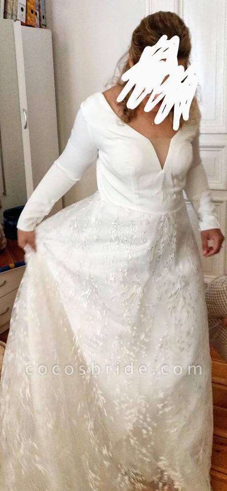 Long White Long Sleeve Mermaid Wedding Dress With Train | Cocosbride