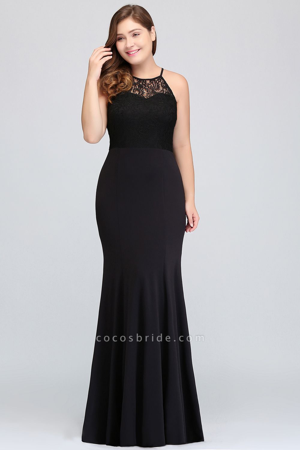 Plus Size Schwarz Halfter Spaghettiträger bodenlangen Rüschen Mermaid Prom Dress