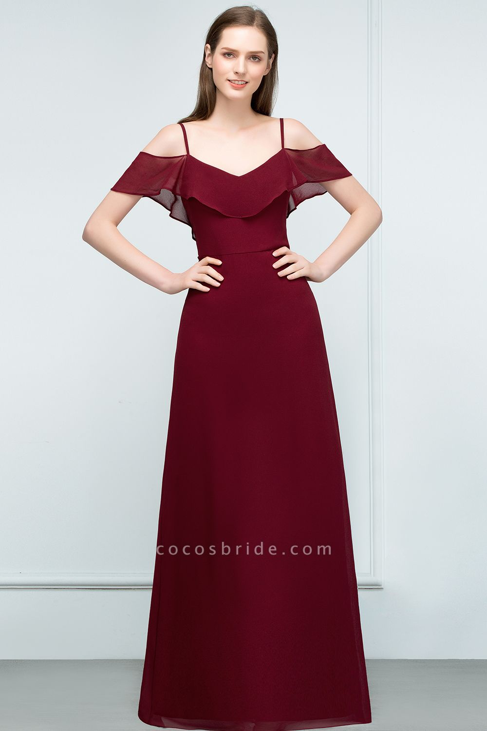 Elegant A-Line Chiffon Spaghetti Straps Sleeveless Floor-Length Bridesmaid Dresses