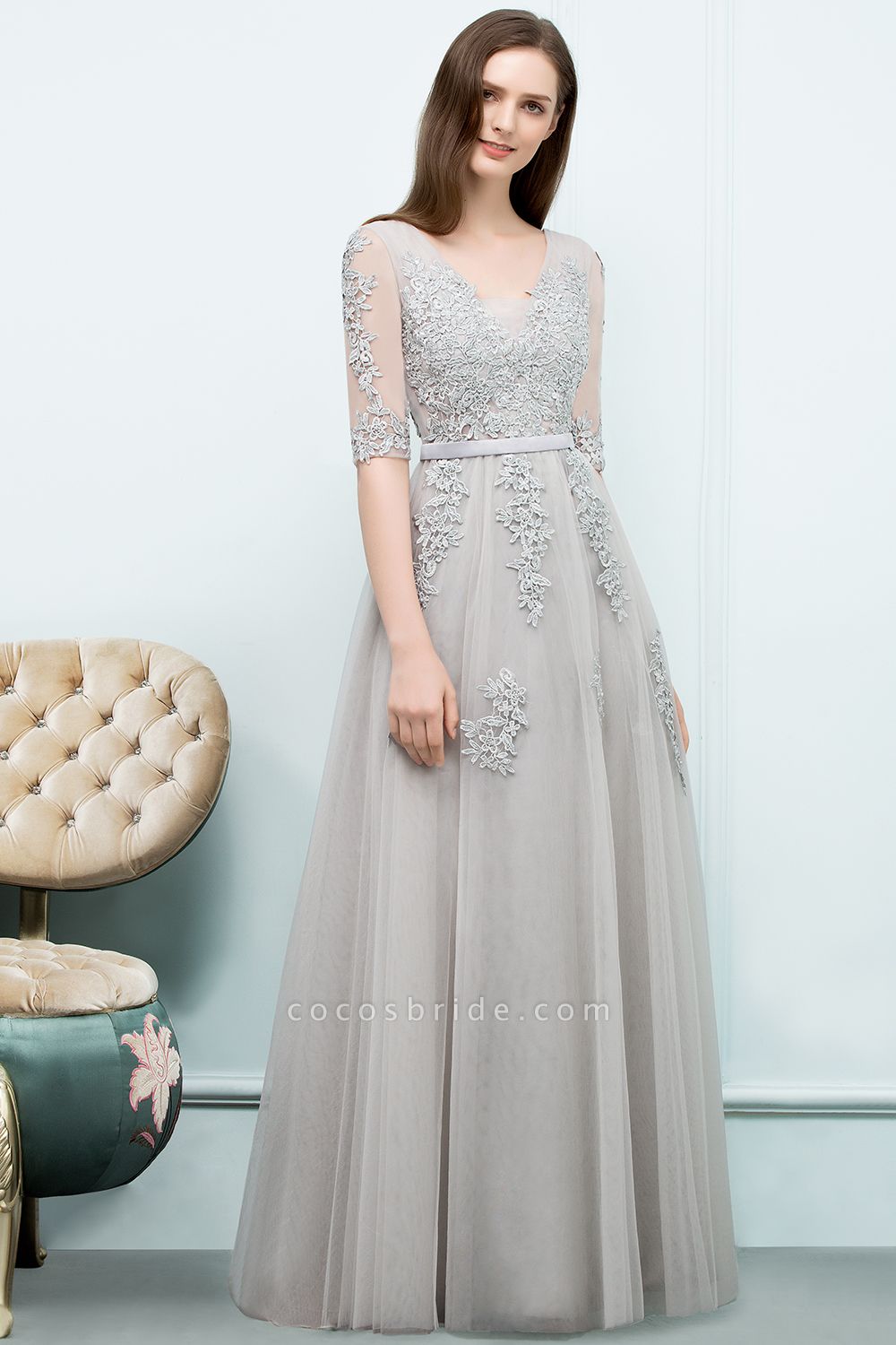 Glorious V-neck Tulle A-line Evening Dress