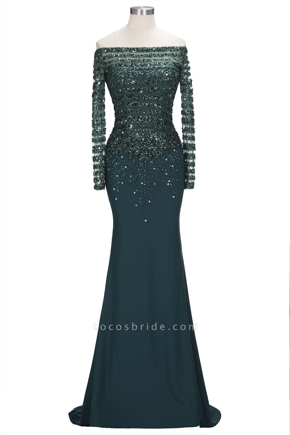 OLYMPIA | Mermaid Long Strapless Long Sleeves Prom Dresses with Sequins and Crystals