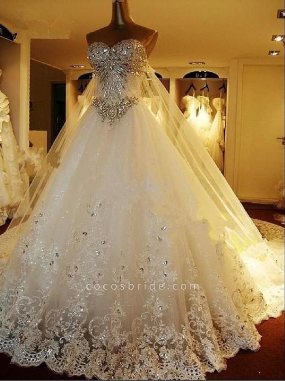 A Line Sweetheart Appliques Crystal Beading Elegant Wedding Dress