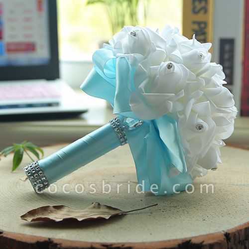 White Silk Wedding Bouquet with Colorful Handles