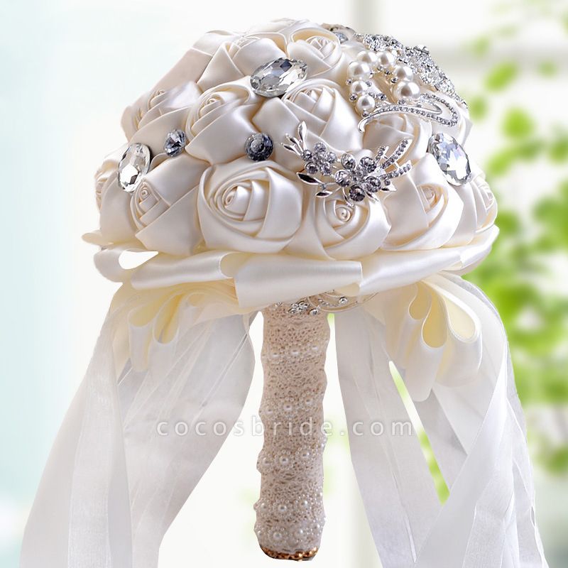 Colorful Silk Rose Crystal Beading Wedding Bouquet