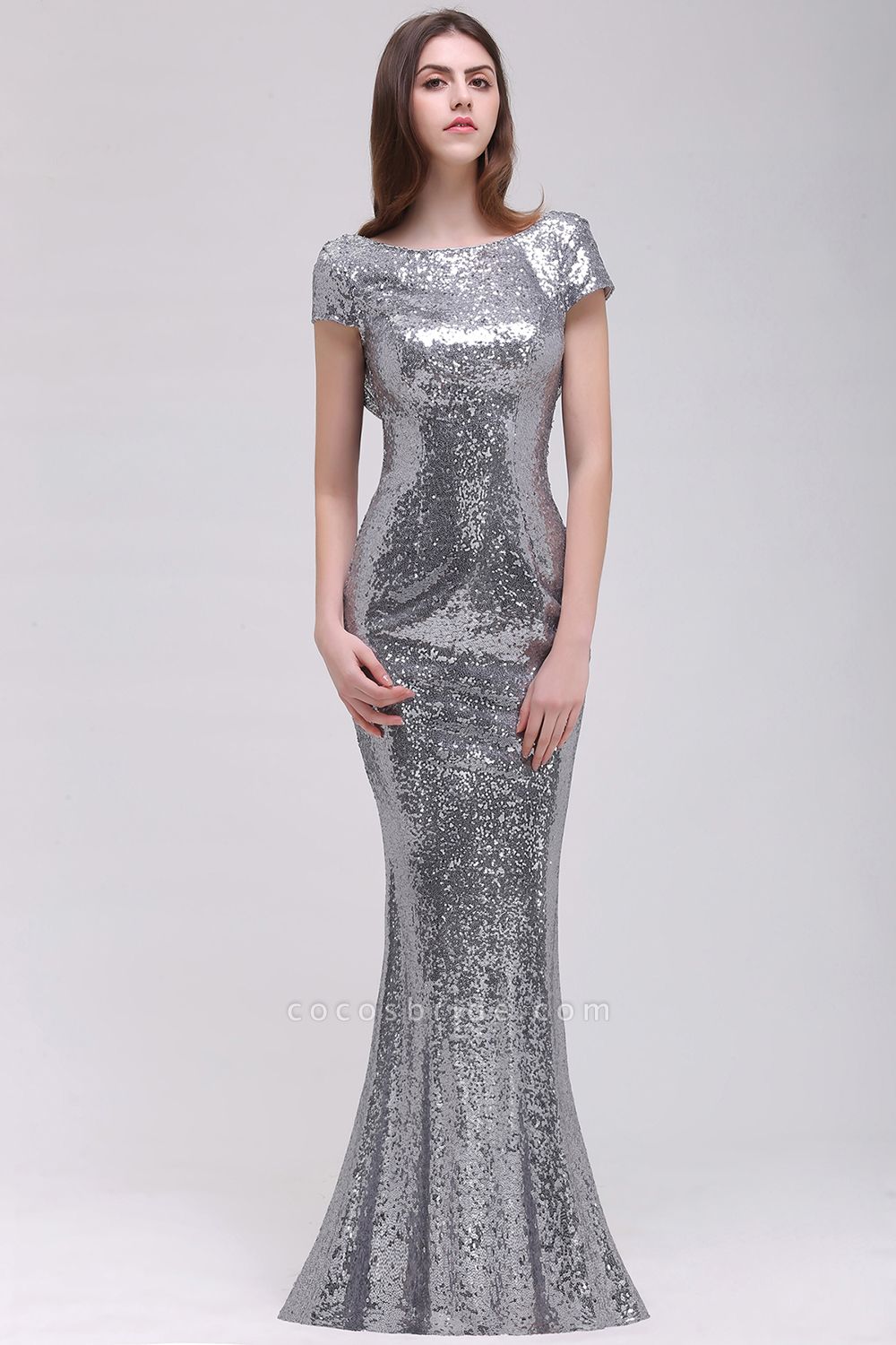 Mermaid Sparkly Sequins Scoop Short-Sleeves Floor-Length Bridesmaid Dresses