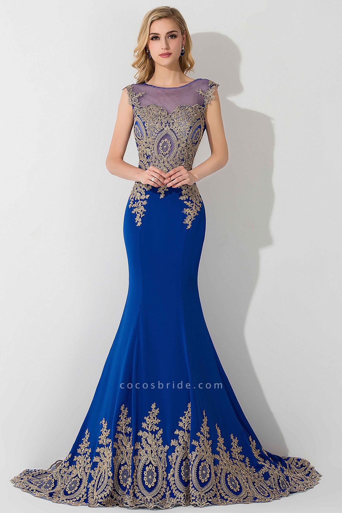 Mermaid Chiffon Scoop Sleeveless Court Train Evening Dress with Appliques