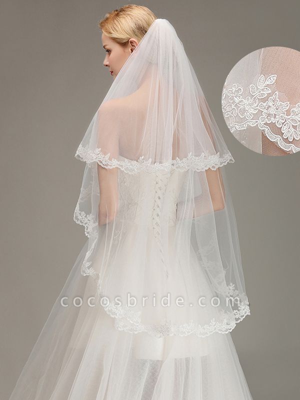 Two Layers Tulle Lace Edge Comb Wedding Veil