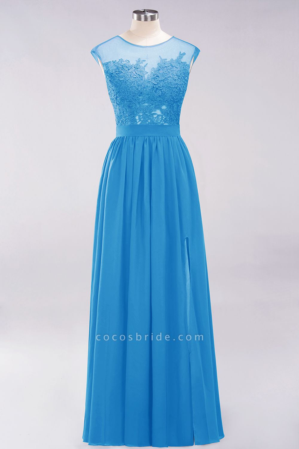 A-line Chiffon Lace Jewel Sleeveless Floor-Length Bridesmaid Dresses with Appliques