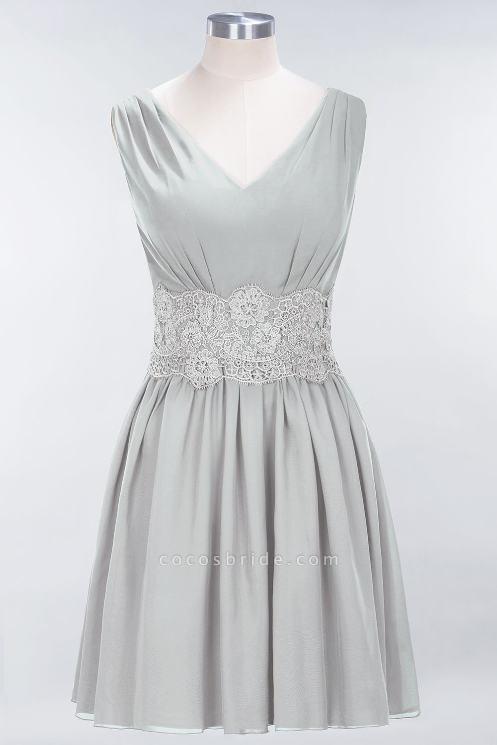 A-line Chiffon Lace V-Neck Sleeveless Mini Bridesmaid Dresses