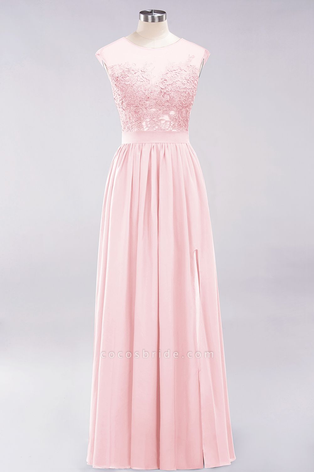 A-line Chiffon Lace Jewel Sleeveless Floor-Length Bridesmaid Dresses with Appliques