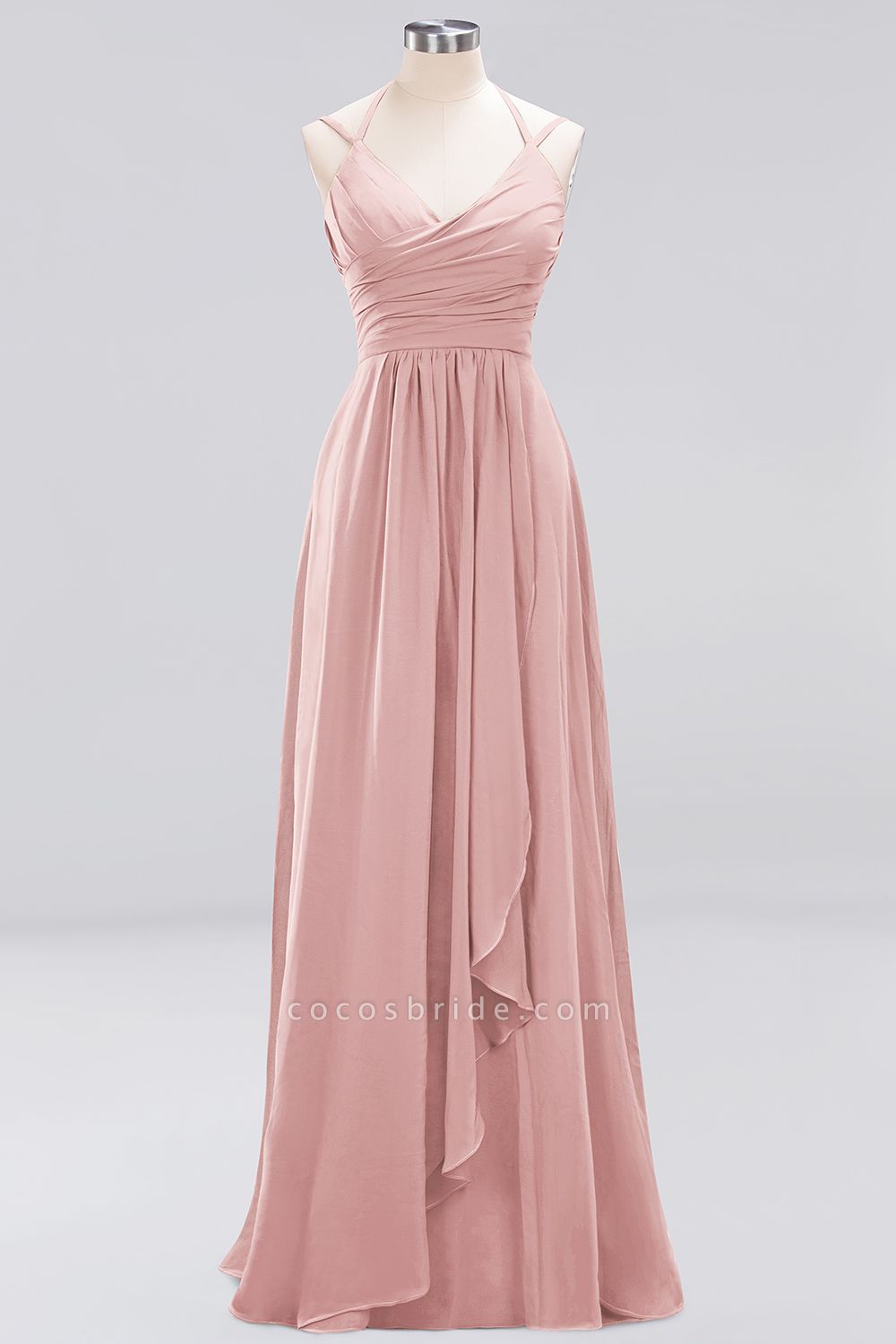 A-line Chiffon Spaghetti Straps Sleeveless Ruffles Floor-Length Bridesmaid Dresses