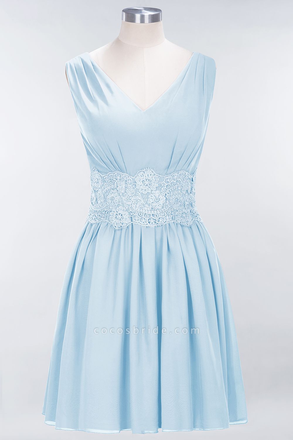 A-line Chiffon Lace V-Neck Sleeveless Mini Bridesmaid Dresses