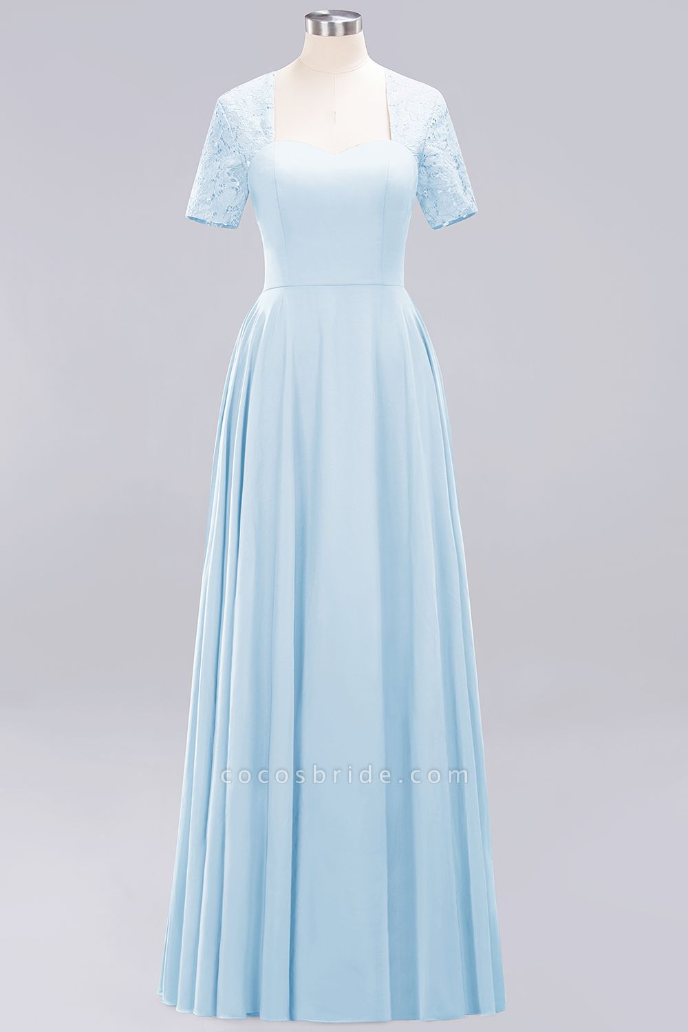 A-Line Chiffon Square Short Sleeves Bridesmaid Dress with Ruffle