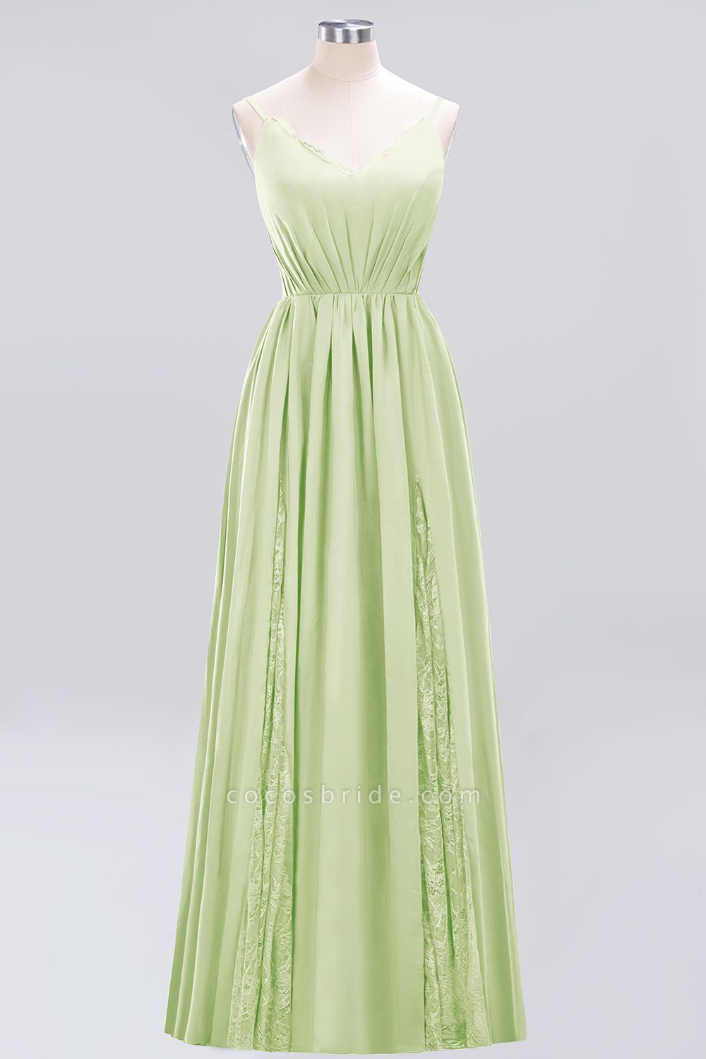 BM0213 A-Line Chiffon V-Neck Spaghetti Straps Long Bridesmaid Dress