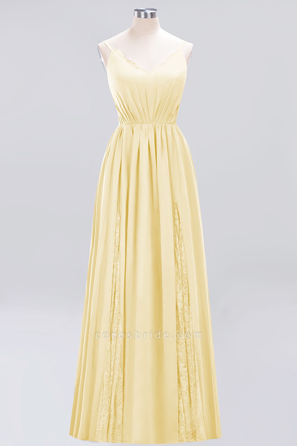 BM0213 A-Line Chiffon V-Neck Spaghetti Straps Long Bridesmaid Dress