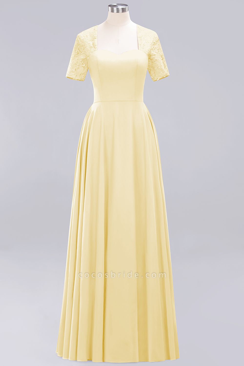 A-Line Chiffon Square Short Sleeves Bridesmaid Dress with Ruffle