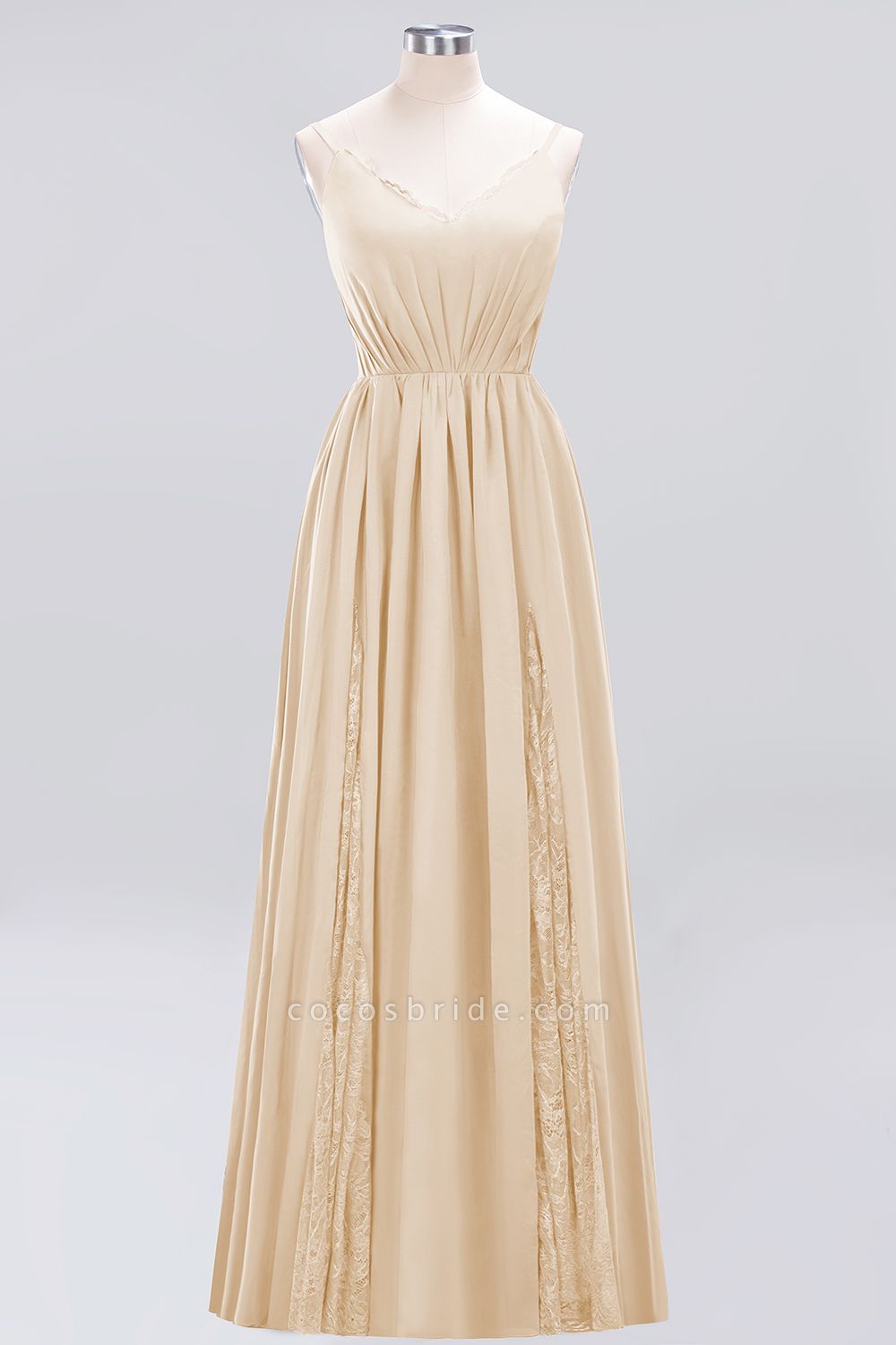 BM0213 A-Line Chiffon V-Neck Spaghetti Straps Long Bridesmaid Dress