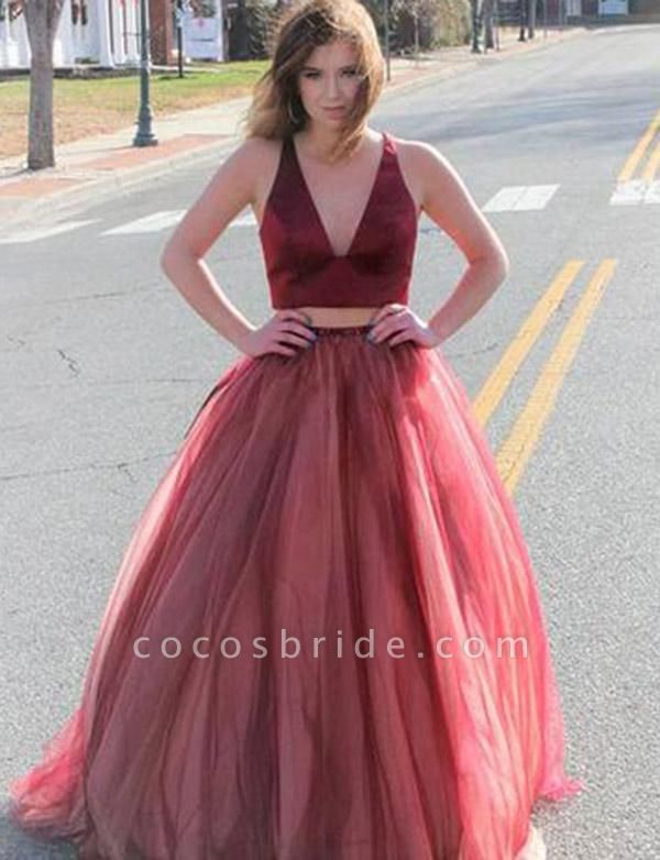 Precious V-neck Tulle Two Pieces Prom Dress