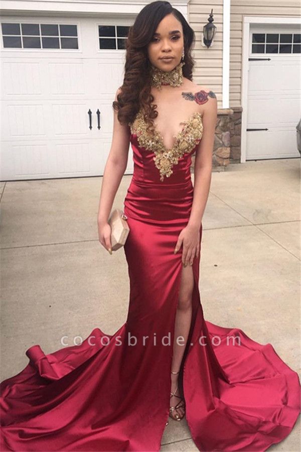 Attractive V-neck Stretch Satin Mermaid Prom Dress