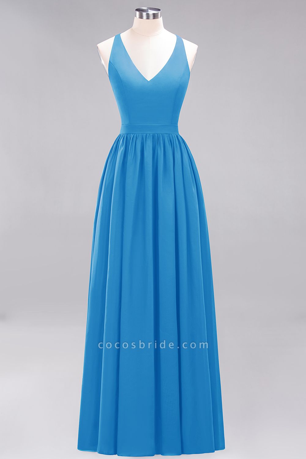 BM0152 Chiffon Lace V-Neck Sleeveless Straps Floor Length Bridesmaid Dress