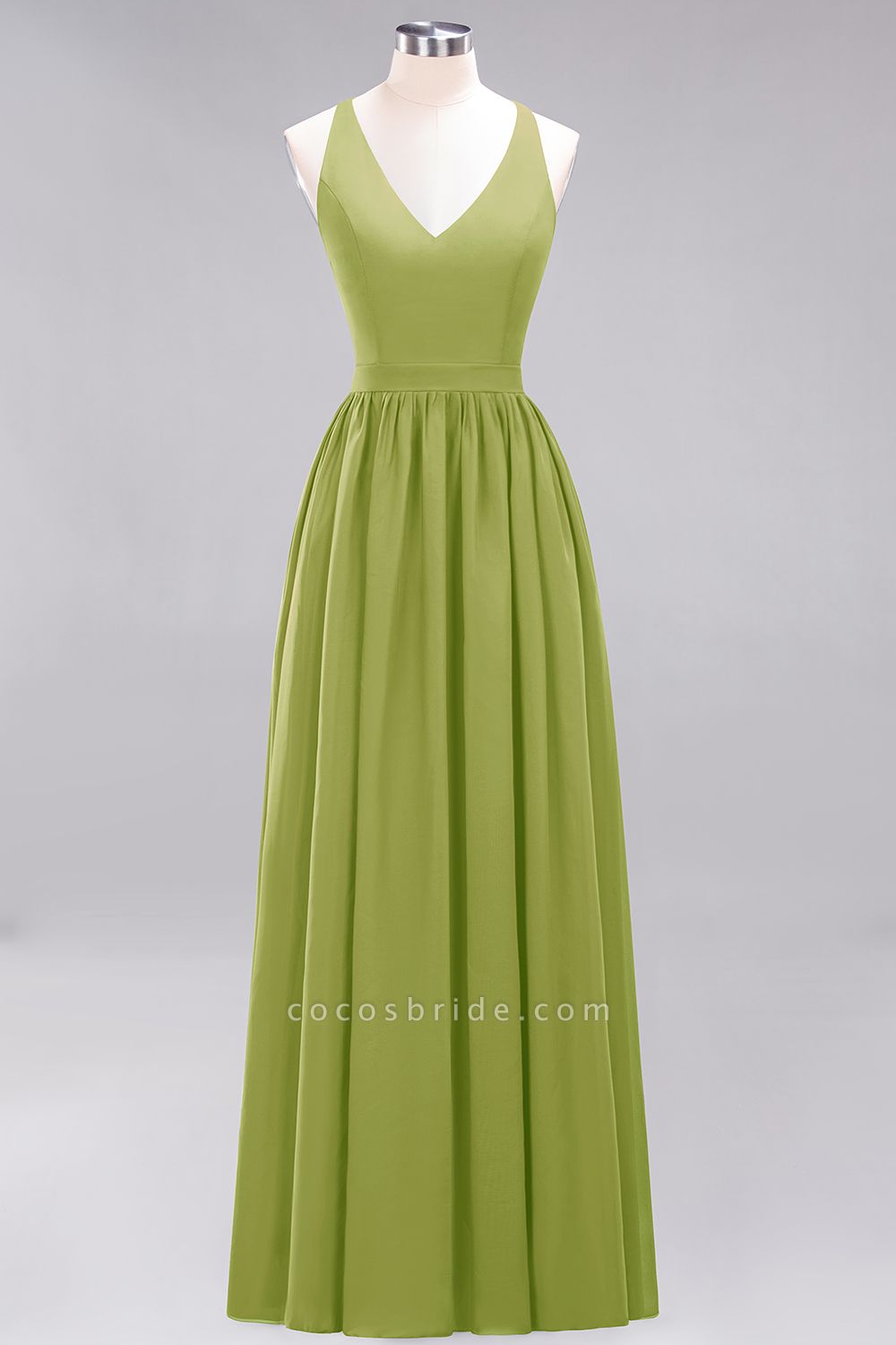 BM0152 Chiffon Lace V-Neck Sleeveless Straps Floor Length Bridesmaid Dress