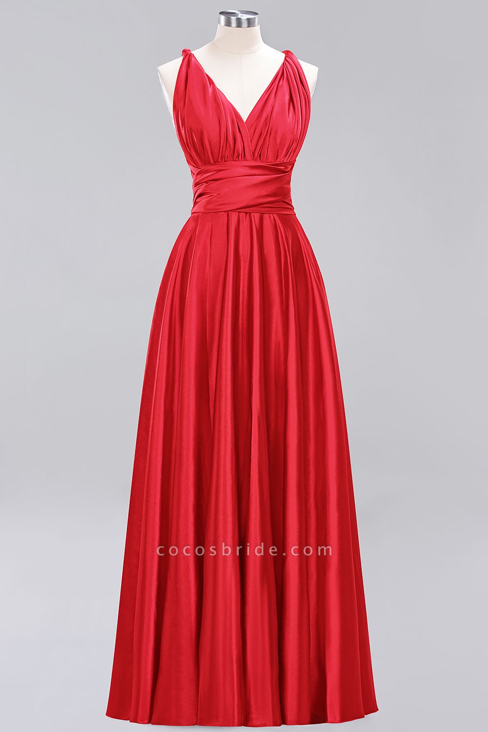 BM0143 Simple A-Line V-Neck Sleeveless Ruffles Floor Length Bridesmaid Dress