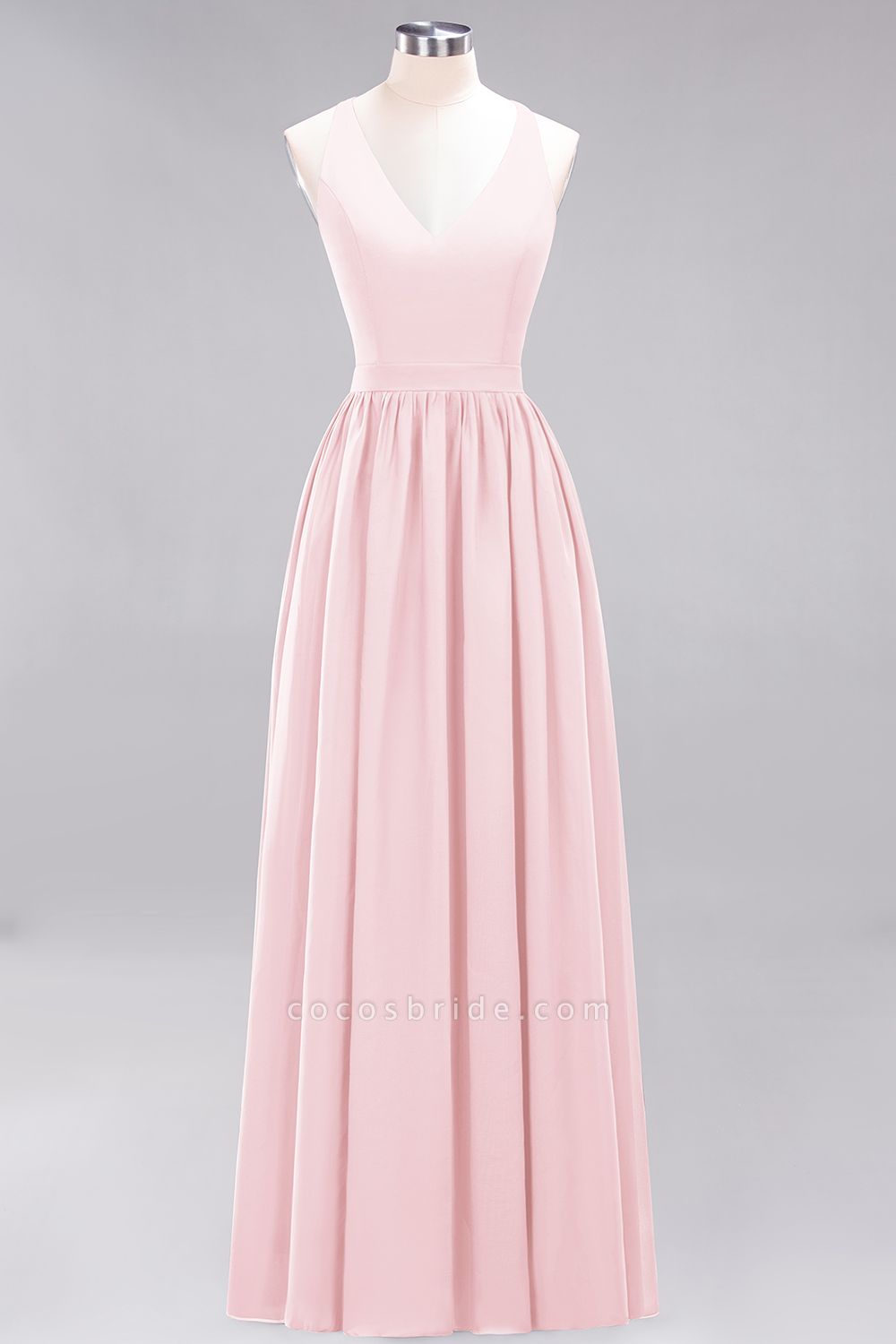 BM0152 Chiffon Lace V-Neck Sleeveless Straps Floor Length Bridesmaid Dress