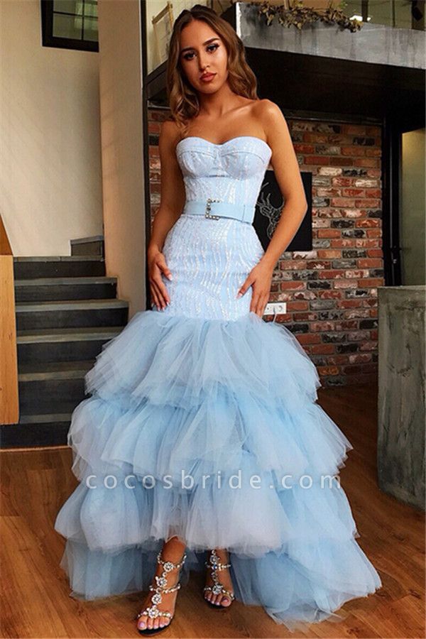 Attractive Strapless Tulle Mermaid Prom Dress