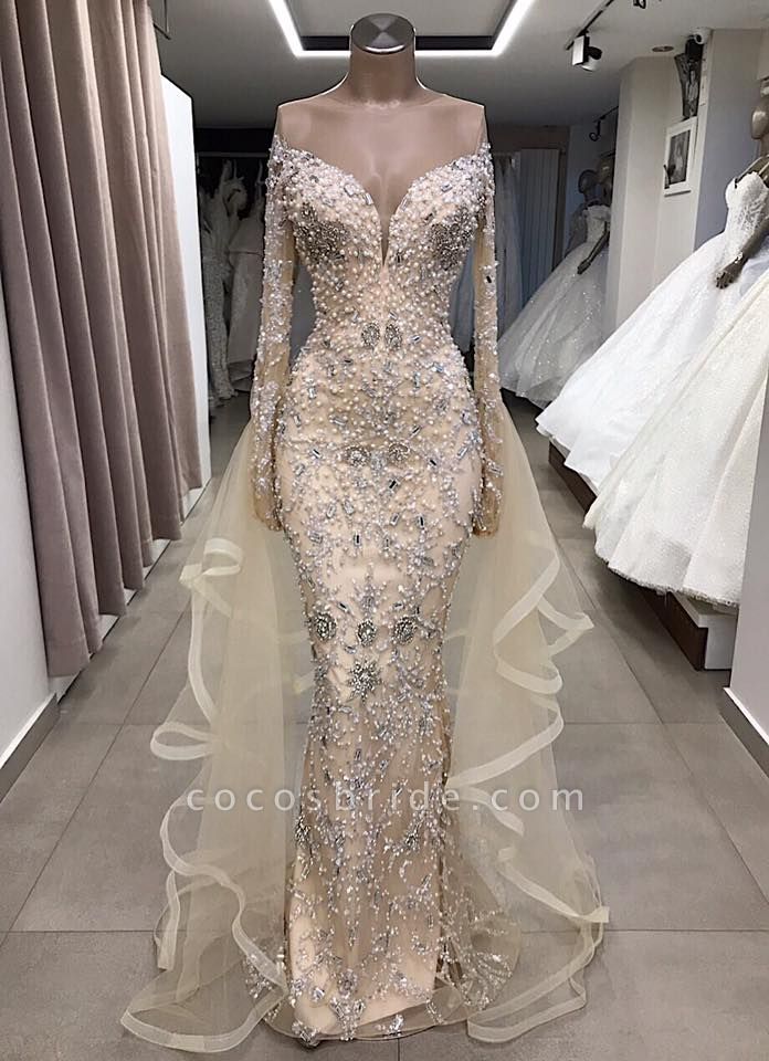 Luxury Long sleeve off-the-shoulder prom dress with fully-covered beads ...