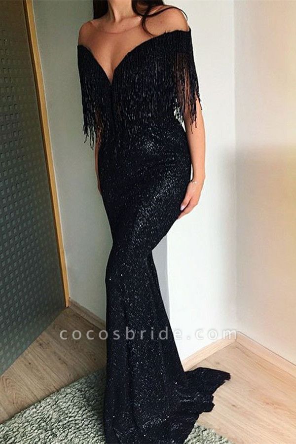 Excellent Off-the-shoulder Sequined Mermaid Prom Dress