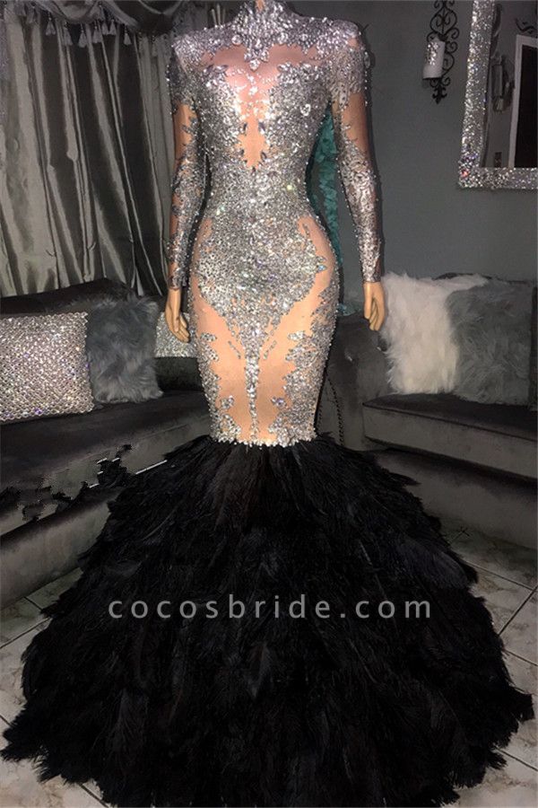 Awesome Long Mermaid High Neck Sequined Prom Dress with Sleeves