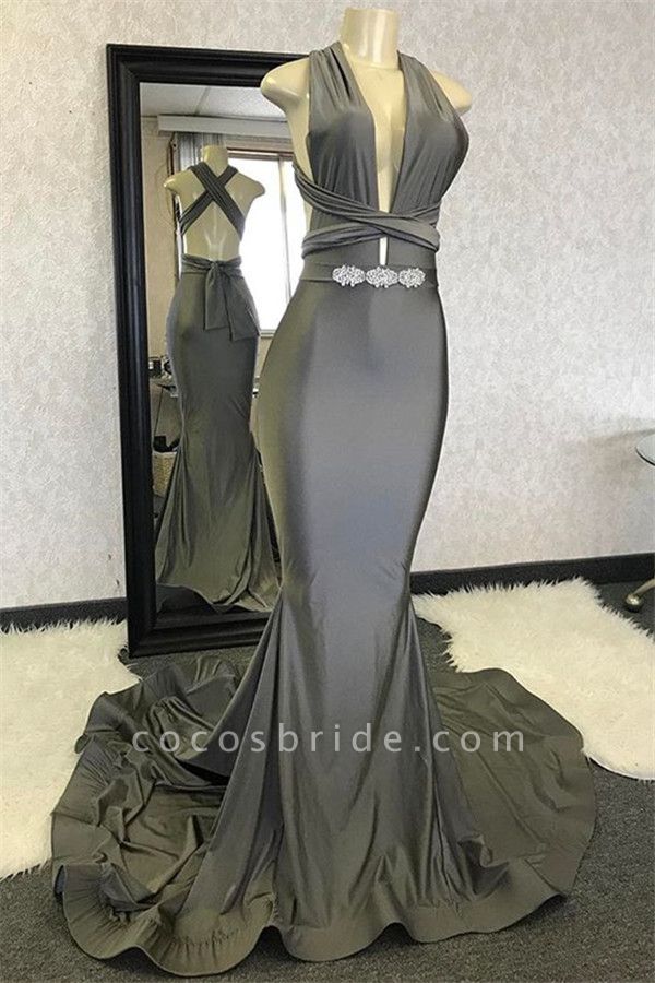 Modest Halter Crystal Mermaid Prom Dress