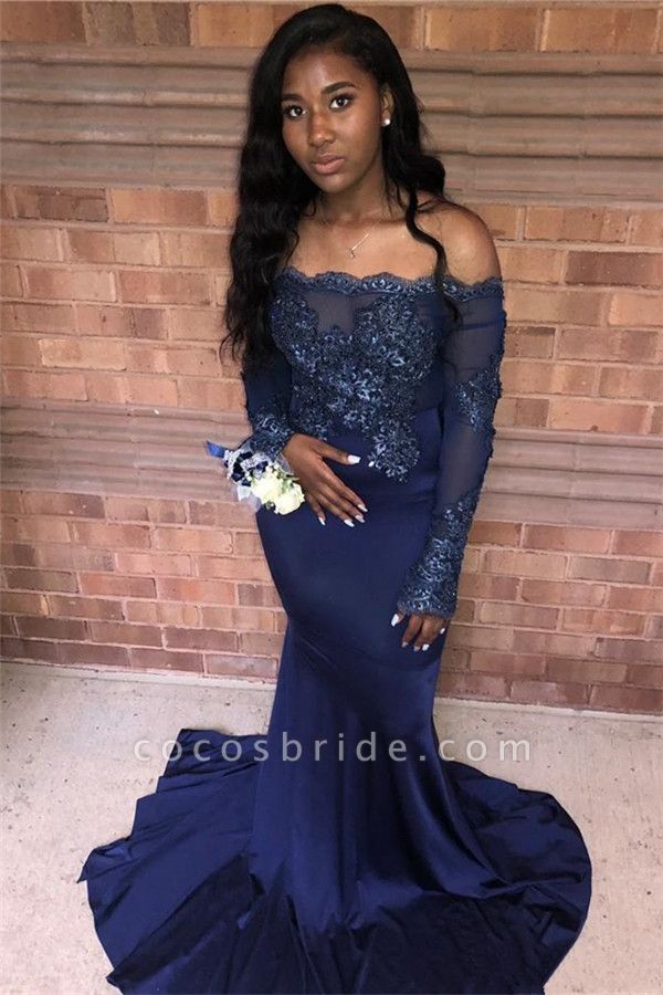 Excellent Off-the-shoulder Appliques Mermaid Prom Dress