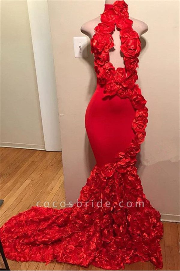 Excellent Halter Flower(s) Mermaid Prom Dress