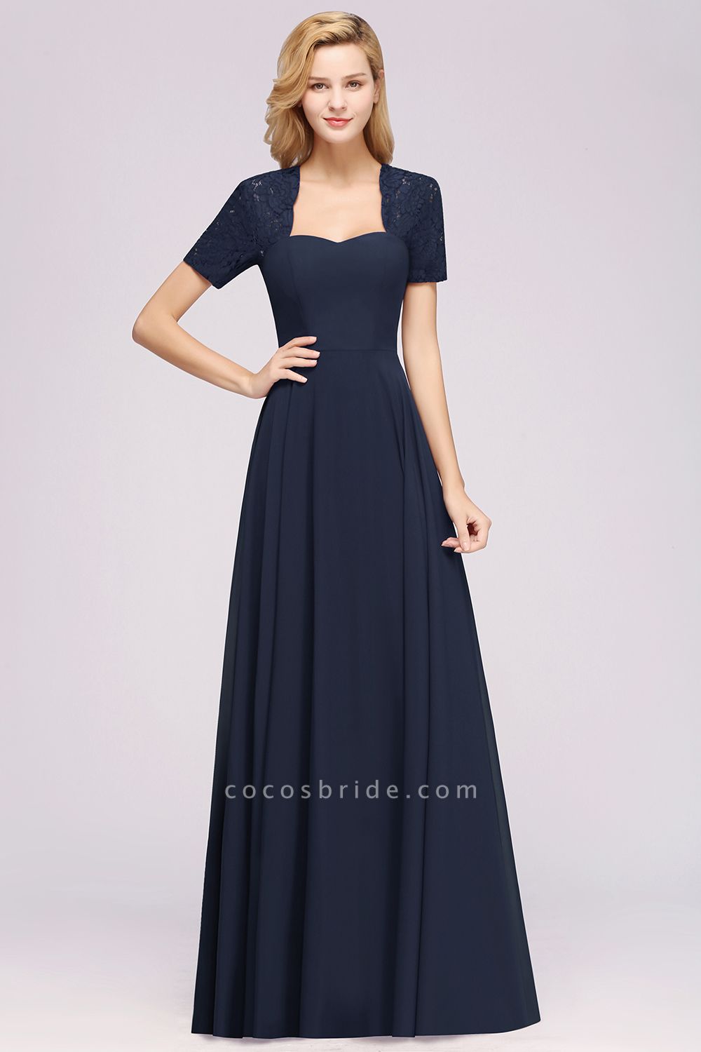 A-Line Chiffon Square Short Sleeves Bridesmaid Dress with Ruffle