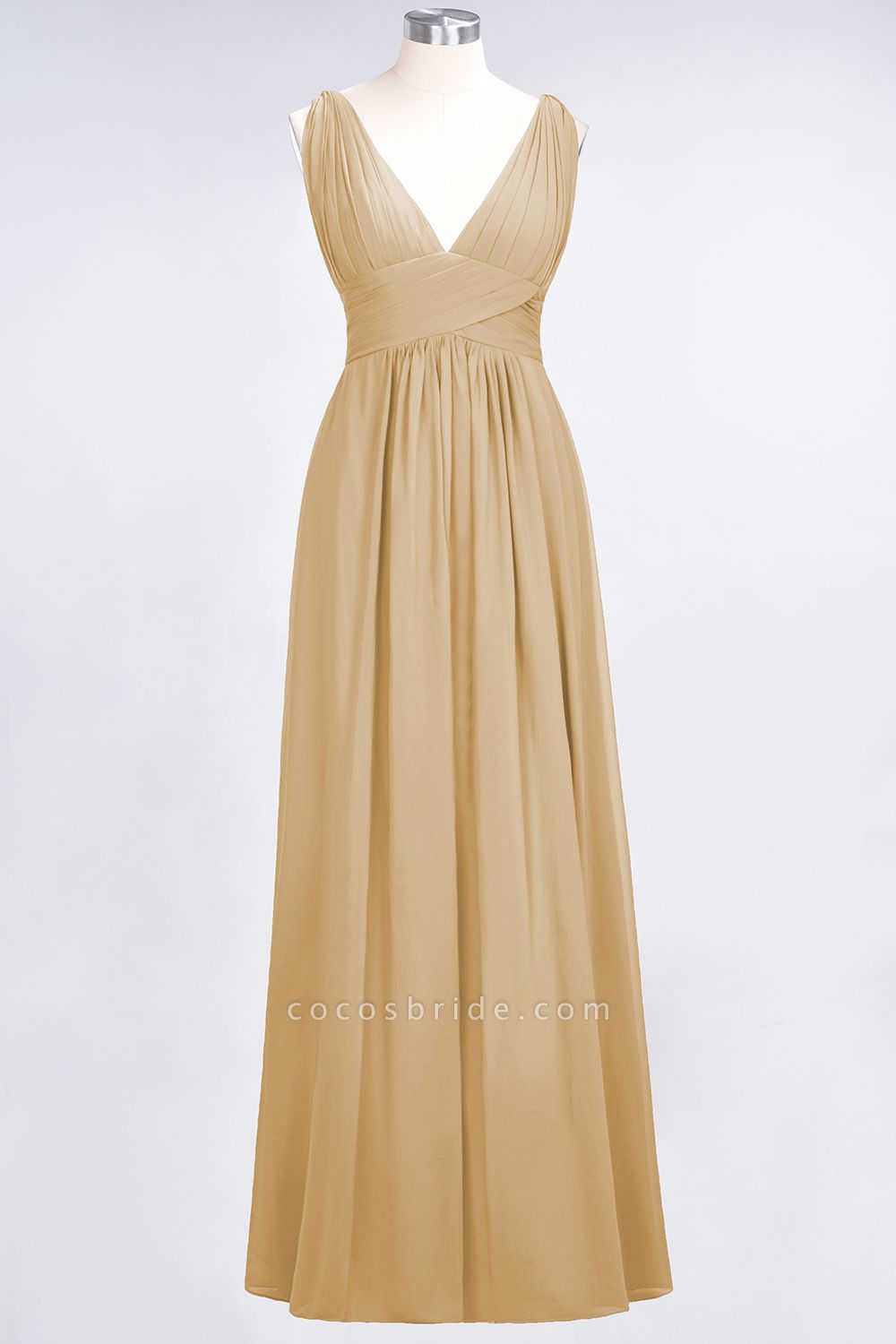A-Line Chiffon V-Neck Sleeveless Floor-Length Bridesmaid Dress with Ruffle