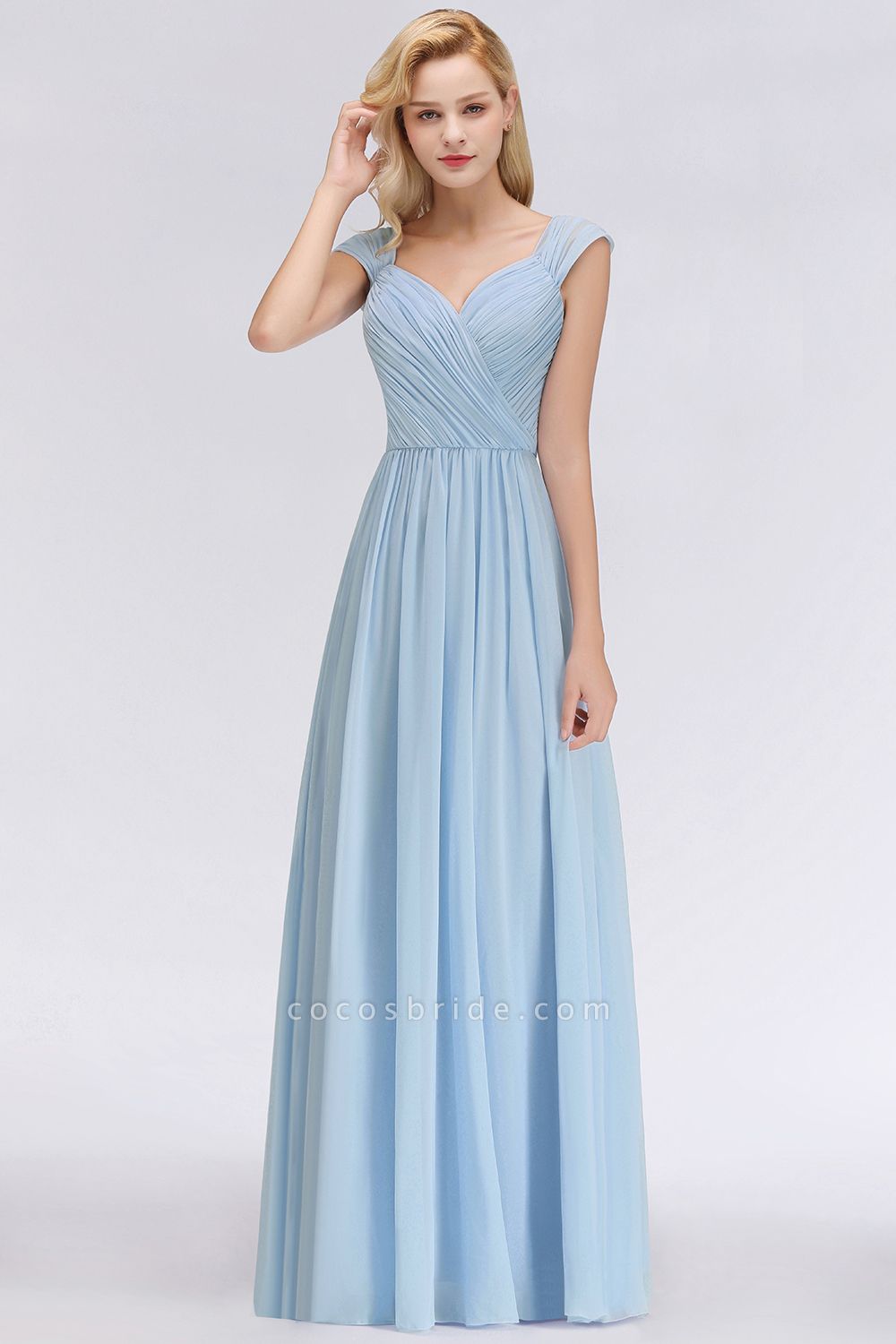 A-Line Chiffon Straps Sweetheart Sleeveless Floor-Length Bridesmaid Dress with Ruffles