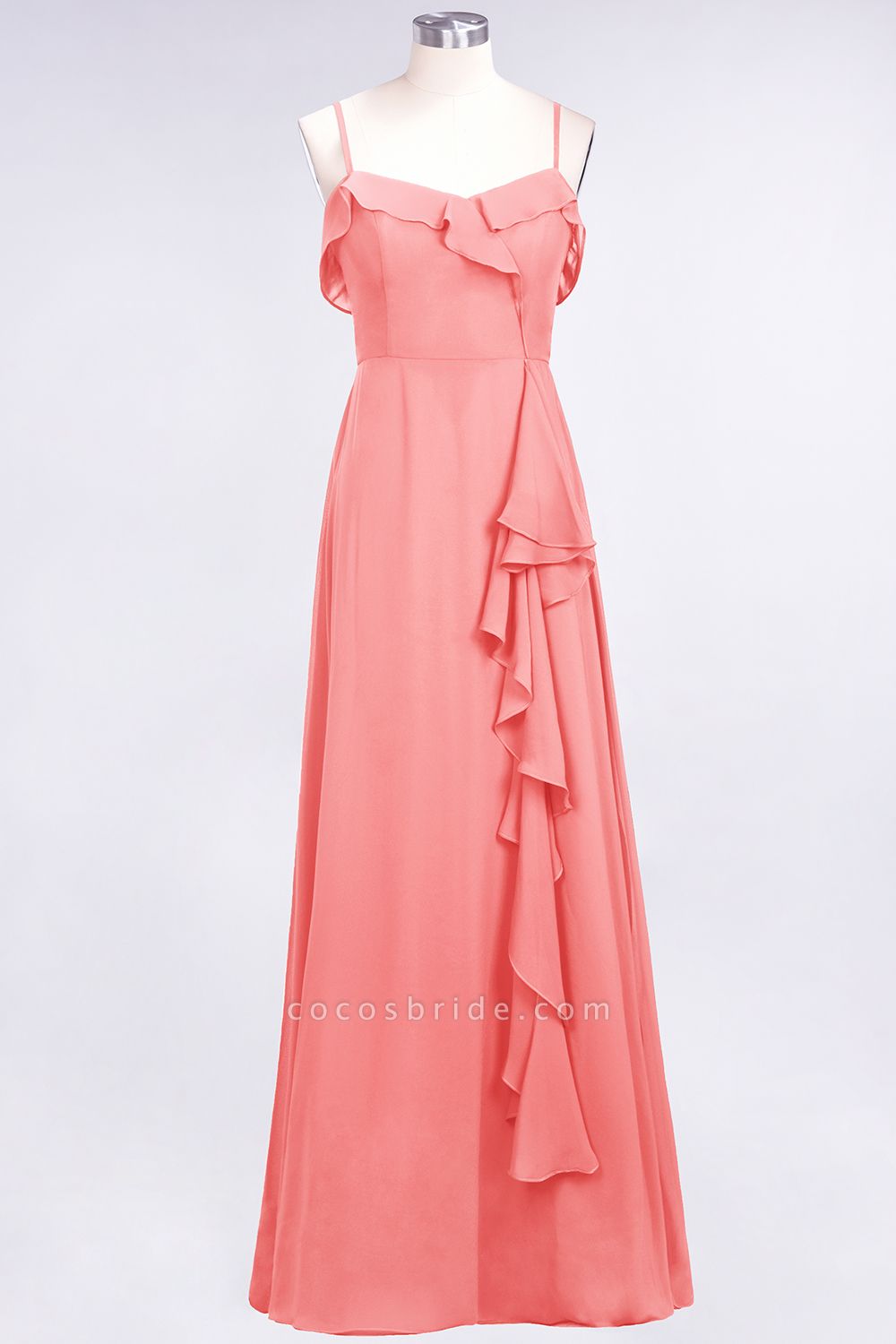 Spaghetti Straps A-Line Chiffon Backless Floor-length Prom Dress With Ruffles