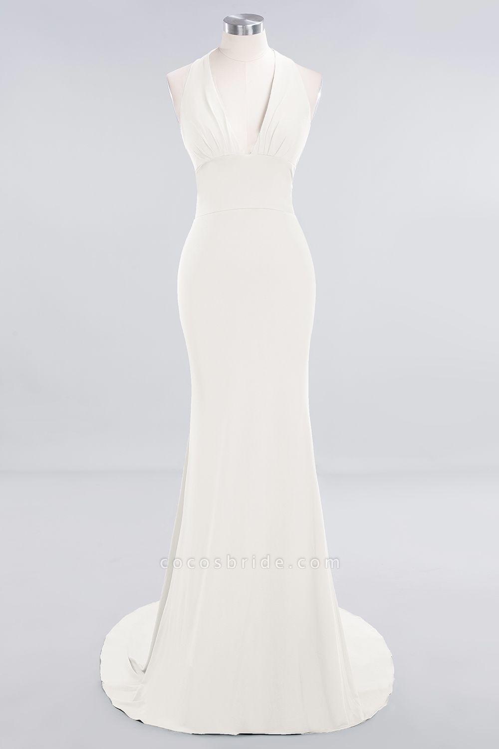 Elegant Halter Deep V-neck Open Back Floor-length Mermaid Prom Dress