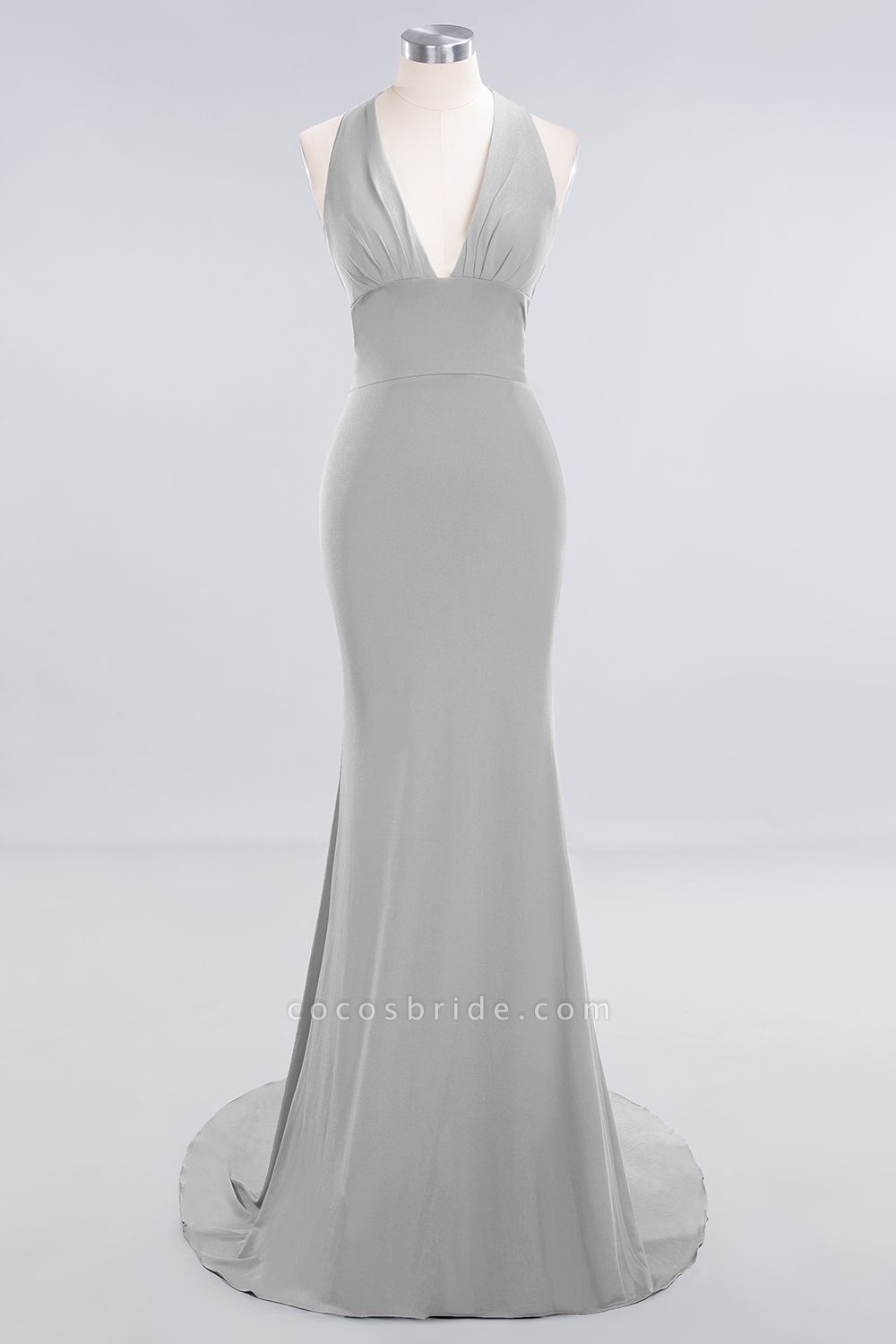 BM0670 Elegant Mermaid Halter Pool V-neck Bridesmaid Dress