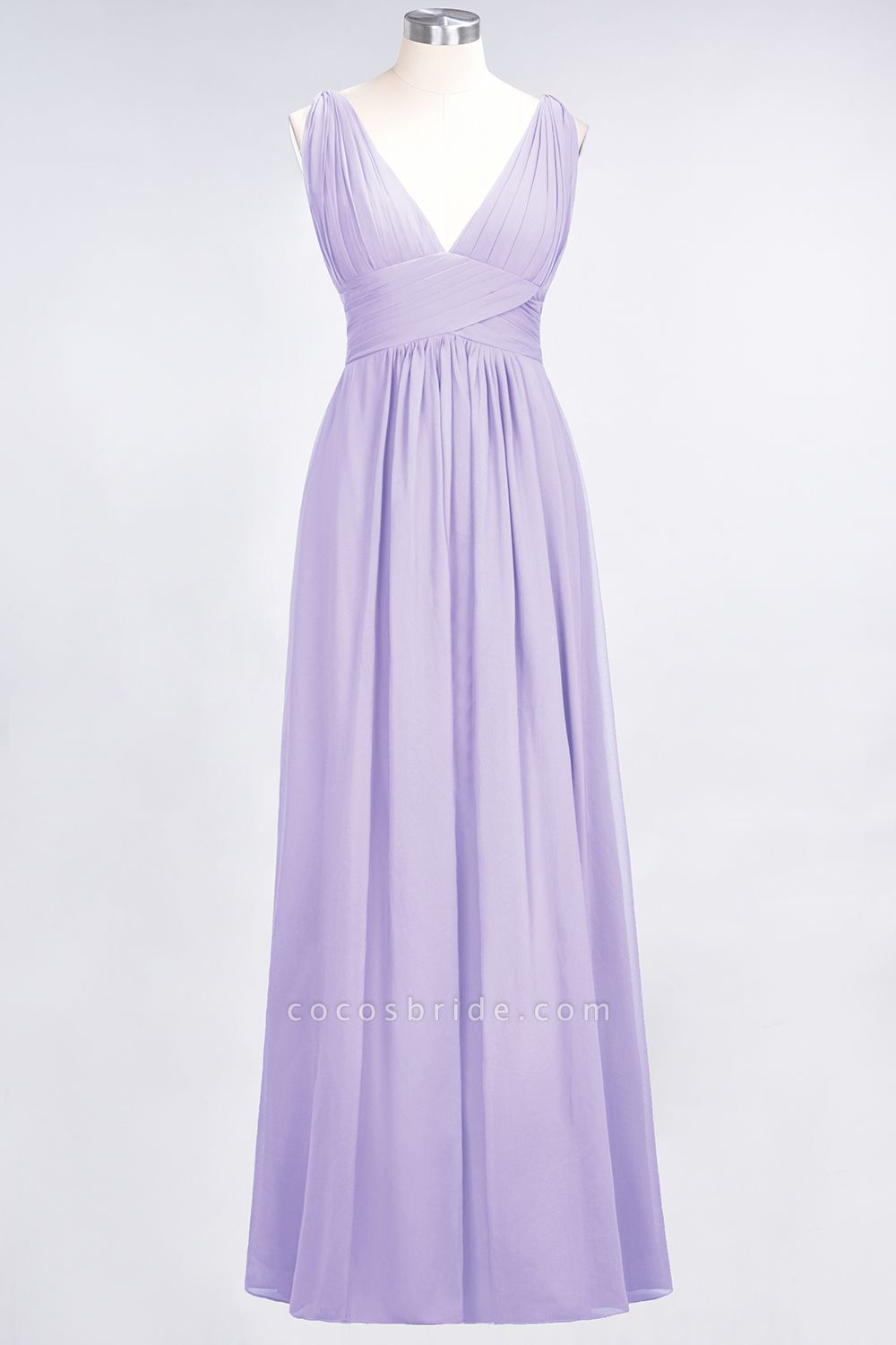 A-Line Chiffon V-Neck Sleeveless Floor-Length Bridesmaid Dress with Ruffle