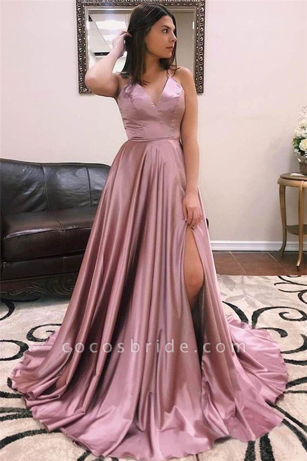 Precious Spaghetti Straps Split Front A-line Prom Dress