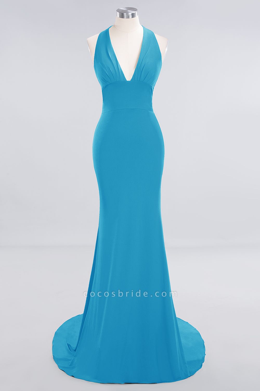 BM0670 Elegantes Brautjungfernkleid mit Neckholder und V-Ausschnitt im Meerjungfrau-Stil