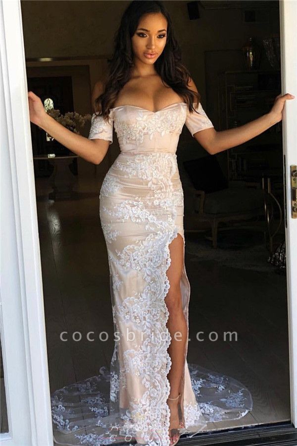 Fascinating Off-the-shoulder Split Front Mermaid Prom Dress