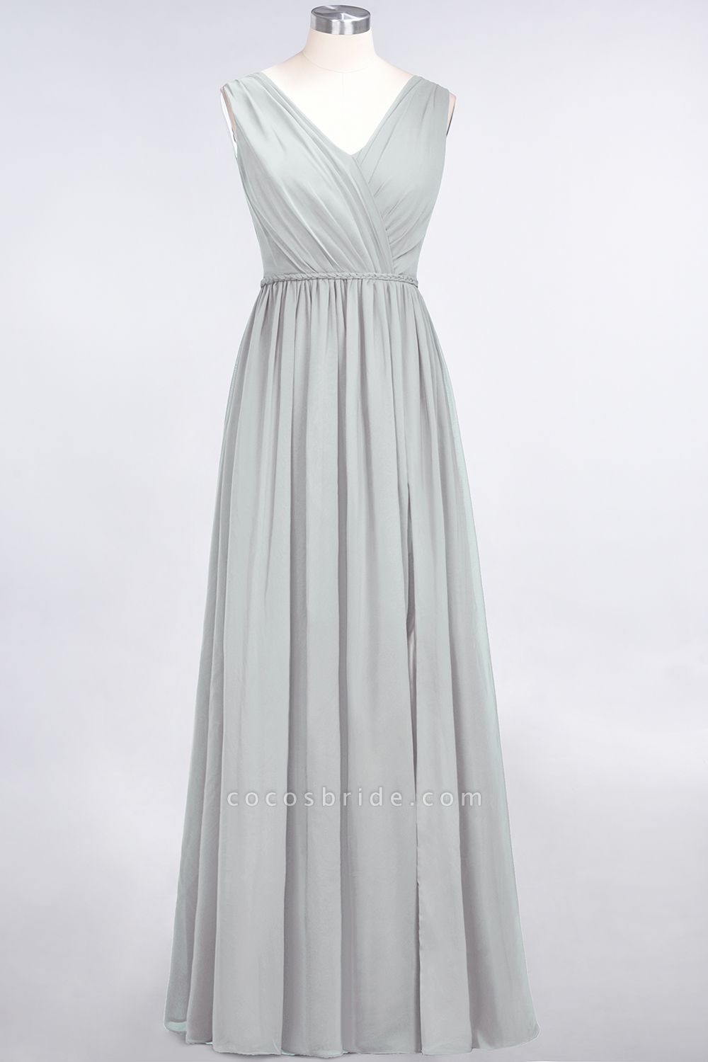 Classy Wide Straps V-neck A-Line Chiffon Ruffles Prom Dress With Side Slit
