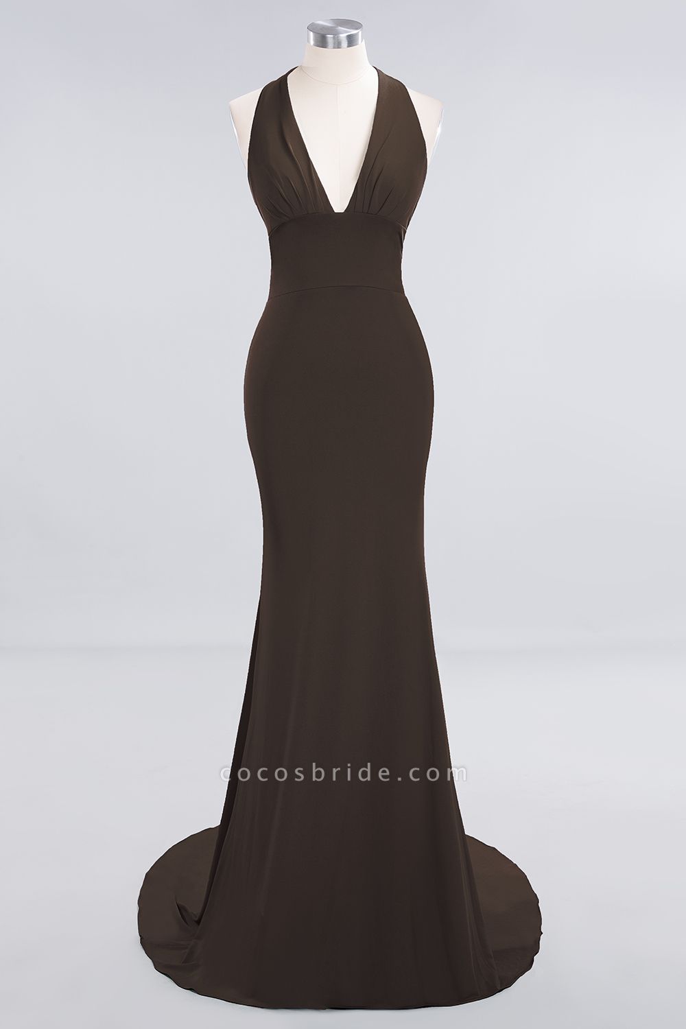 Elegant Halter Deep V-neck Open Back Floor-length Mermaid Prom Dress