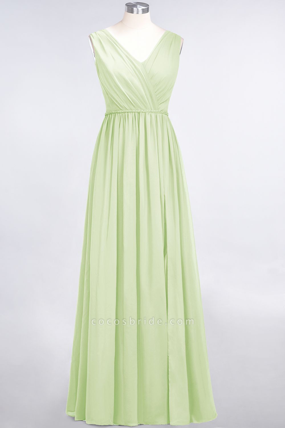 Classy Wide Straps V-neck A-Line Chiffon Ruffles Prom Dress With Side Slit