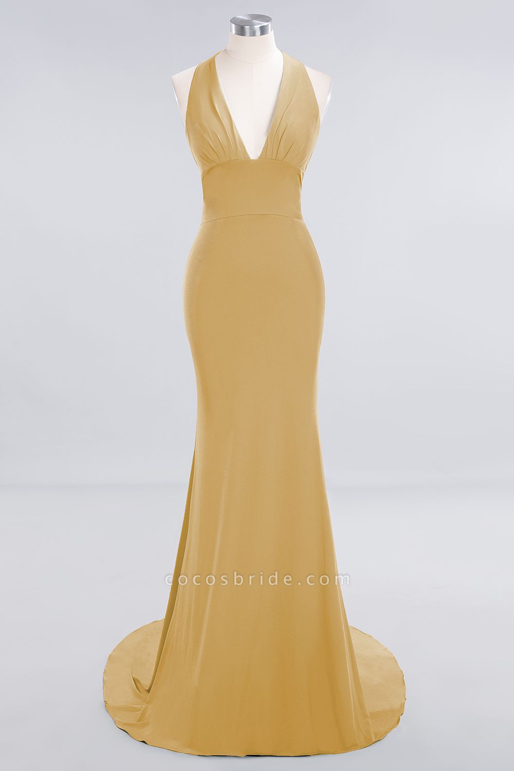 BM0670 Elegantes Brautjungfernkleid mit Neckholder und V-Ausschnitt im Meerjungfrau-Stil