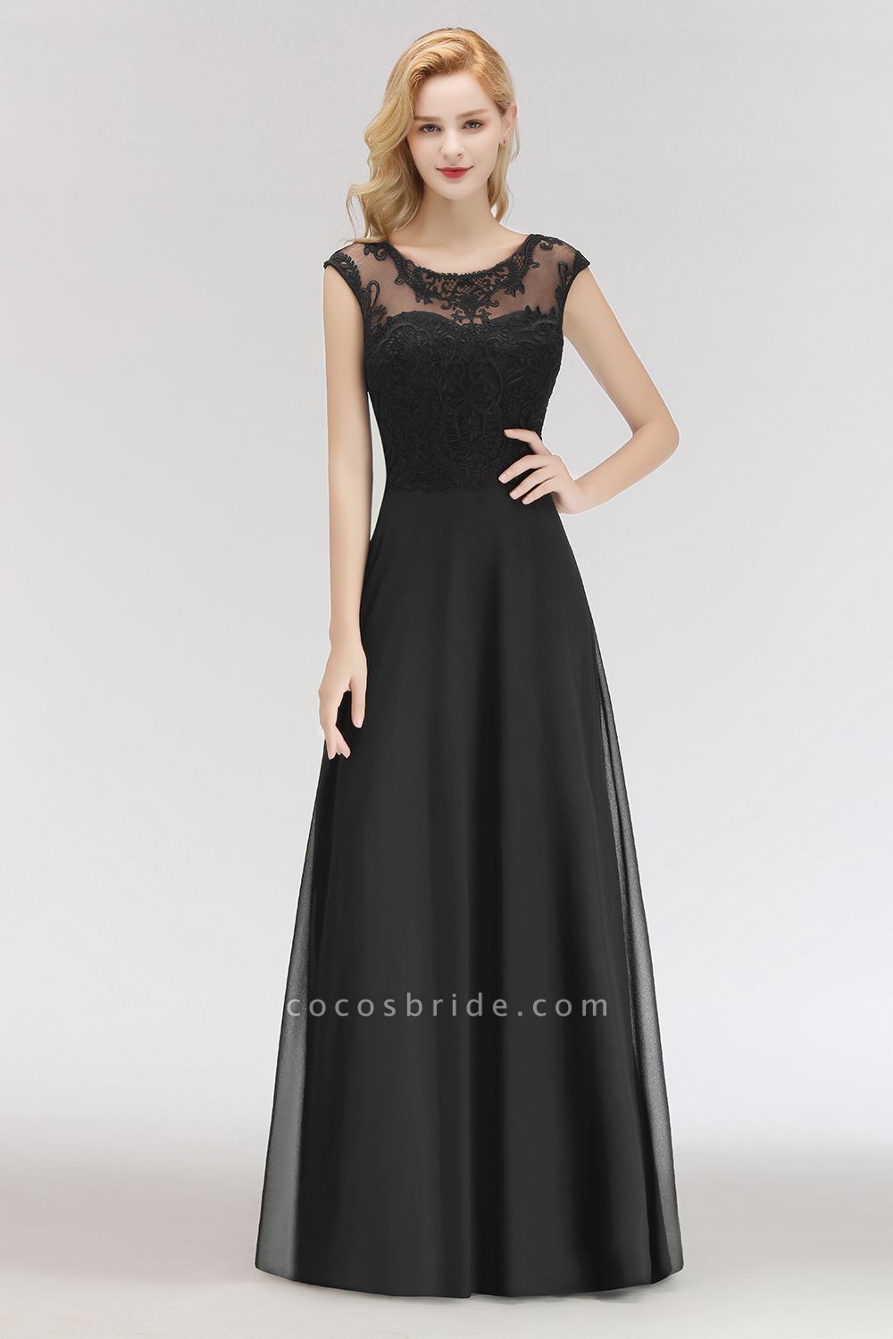 BM0075 Chiffon Scoop Sleeveless Long Lace Bridesmaid Dress